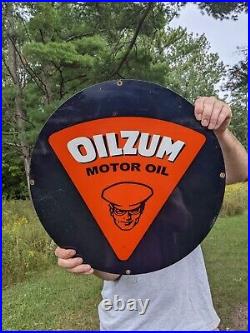 Large Oilzum Motor Oil Porcelain Metal Gas Pump Sign