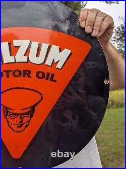 Large Oilzum Motor Oil Porcelain Metal Gas Pump Sign