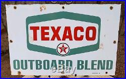 Large Vintage 1959 Texaco Outboard Blend Porcelain Gas Pump Sign