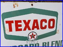Large Vintage 1959 Texaco Outboard Blend Porcelain Gas Pump Sign