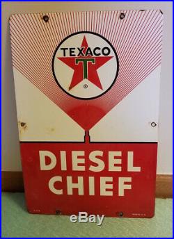 Large Vintage 1962 Texaco Diesel Chief (diesel Fuel) Porcelain Gas Pump Sign