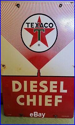 Large Vintage 1962 Texaco Diesel Chief (diesel Fuel) Porcelain Gas Pump Sign