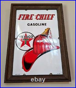 Lot of 2 Vintage Texaco Gas Pump Plate Porcelain Metal Signs Sky Fire Chief 1956
