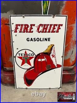 MATCHING PAIR of 1950's TEXACO Fire Chief Porcelain Gas Pump Plate Signs