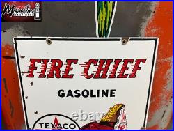 MATCHING PAIR of 1950's TEXACO Fire Chief Porcelain Gas Pump Plate Signs