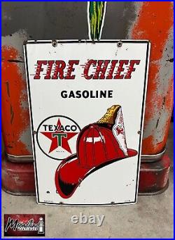 MATCHING PAIR of 1950's TEXACO Fire Chief Porcelain Gas Pump Plate Signs