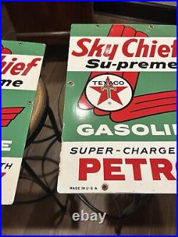 MATCHING PAIR of 1960s TEXACO Sky Chief Porcelain Gas Pump Plate Signs 60 And 65