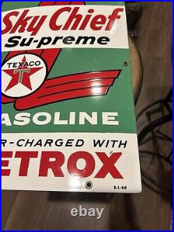 MATCHING PAIR of 1960s TEXACO Sky Chief Porcelain Gas Pump Plate Signs 60 And 65