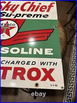 MATCHING PAIR of 1960s TEXACO Sky Chief Porcelain Gas Pump Plate Signs 60 And 65