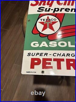 MATCHING PAIR of 1960s TEXACO Sky Chief Porcelain Gas Pump Plate Signs 60 And 65