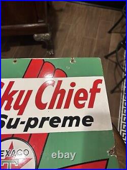 MATCHING PAIR of 1960s TEXACO Sky Chief Porcelain Gas Pump Plate Signs 60 And 65