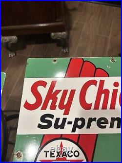MATCHING PAIR of 1960s TEXACO Sky Chief Porcelain Gas Pump Plate Signs 60 And 65