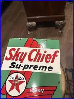 MATCHING PAIR of 1960s TEXACO Sky Chief Porcelain Gas Pump Plate Signs 60 And 65