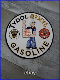 Mint Popeye Vintage FLYING A TYDOL GASOLINE PORCELAIN GAS STATION OIL PUMP SIGN