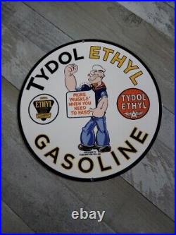 Mint Popeye Vintage FLYING A TYDOL GASOLINE PORCELAIN GAS STATION OIL PUMP SIGN