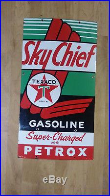 NOS 1955 TEXACO Sky Chief Porcelain Gas Pump Plate Sign