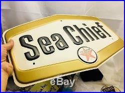 NOS Texaco Sea Chief Marine Outboard Motor Gas Pump Tin Sign Day 1 Condition