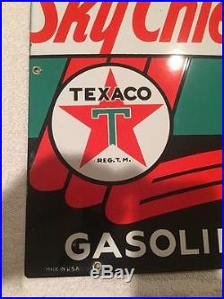 Nearly NOS 1947 Vintage Original Texaco Skychief Porcelain Gas Pump Sign