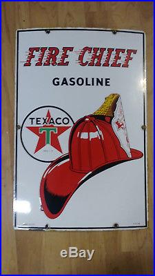 Nice 1959 TEXACO Fire Chief Porcelain Gas Pump Plate Sign