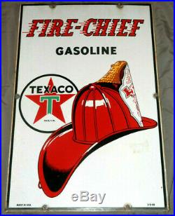 Nice Texaco Fire Chief Gas Pump Porcelain Enamel Sign 18H x 12W Dated 3-5-48