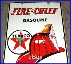 Nice Texaco Fire Chief Gas Pump Porcelain Enamel Sign 18H x 12W Dated 3-5-48