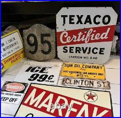 ORIGINAL 1940's TEXACO ADVERTISING GAS OIL PUMP PORCELAIN SERVICE STATION SIGN