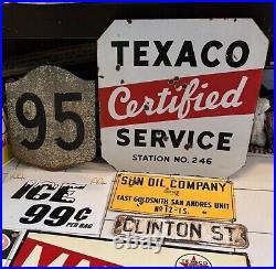 ORIGINAL 1940's TEXACO ADVERTISING GAS OIL PUMP PORCELAIN SERVICE STATION SIGN