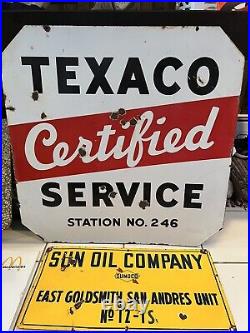 ORIGINAL 1940's TEXACO ADVERTISING GAS OIL PUMP PORCELAIN SERVICE STATION SIGN