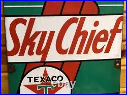 ORIGINAL 1946 TEXACO SKY CHIEF GASONLINE Pump Plate Sign PORCELAIN Gas Oil OLD