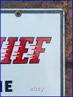 ORIGINAL 1947 TEXACO Gas & Oil Fire Chief Pump Plate Porcelain Sign, Fire Helmet