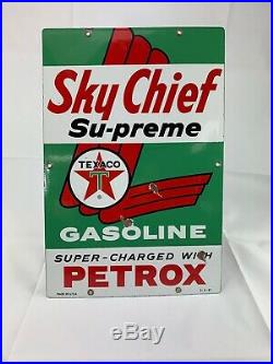 ORIGINAL 1961 Porcelain Sky Chief Gas pump front Plate AUTHENTIC Texaco A/S3