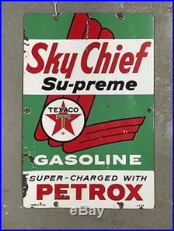 ORIGINAL 1963 TEXACO SKY CHIEF Pump Plate PORCELAIN SSP Sign Gas Oil