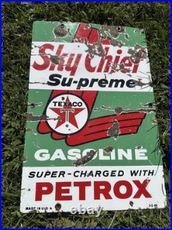 ORIGINAL 1965 Texaco Sky Chief Su-preme Porcelain Gas Pump Plate Sign 10x15