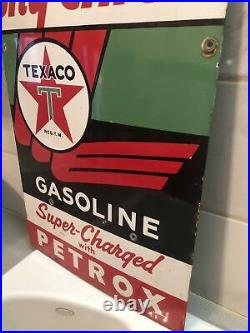 ORIGINAL Vintage 1950s Sky Chief Texaco Petrox Gasoline Gas Oil Pump Sign