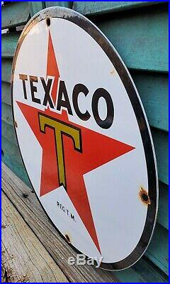 Old 1950's Texaco Porcelain Sign Gas Service Station Pump Plate Red Star