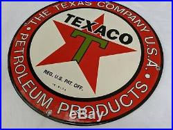 Old 1950's Vintage Texaco Star Gasoline Porcelain Enamel Oil Gas Fuel Pump Sign