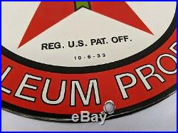 Old 1950's Vintage Texaco Star Gasoline Porcelain Enamel Oil Gas Fuel Pump Sign