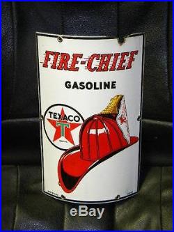 Old Texaco Fire Chief Baby Curved 8x12 PPP Porcelain Gas Pump Plate Sign 1947