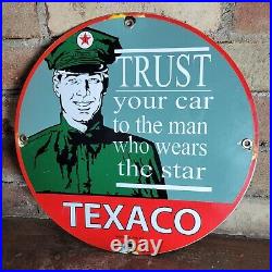 Old Vintage 1952 Trust Texaco Star Gasoline Porcelain Gas Station Pump Sign 12