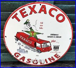 Old Vintage 1953 Texaco Gasoline Porcelain Enamel Oil Gas Fuel Pump Sign