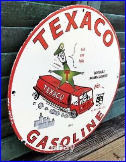 Old Vintage 1953 Texaco Gasoline Porcelain Enamel Oil Gas Fuel Pump Sign