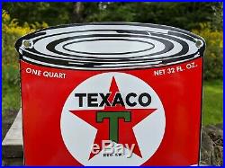 Old Vintage 1956 Texaco Motor Oil Can Porcelain Gas Pump Sign (super Nice)
