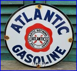 Old Vintage Atlantic Gasoline Porcelain Gas Station Pump Sign Texaco, Mobiloil