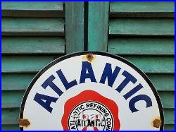 Old Vintage Atlantic Gasoline Porcelain Gas Station Pump Sign Texaco, Mobiloil