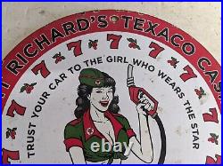 Old Vintage Dated'59 Texaco Gasoline Casino Porcelain Gas Station Pump Sign