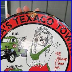 Old Vintage Dated'62 Texaco Towing Gasoline Motor Oil Porcelain Gas Pump Sign