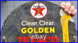 Old Vintage Golden Texaco Gasoline Motor Oil Porcelain Gas Station Pump Sign