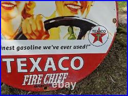 Old Vintage Texaco Fire-chief Gasoline Porcelain Gas Station Pump Motor Oil Sign