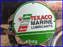 Old Vintage Texaco Marine Lubricants Motor Oil Porcelain Gas Station Pump Sign