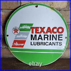 Old Vintage Texaco Marine Lubricants Oil Porcelain Gas Station Pump Sign 12